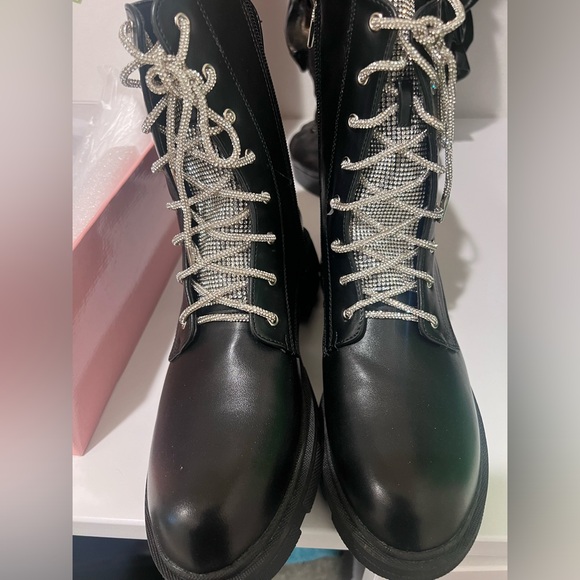 Rhinestone encrusted lace combat boots. - Picture 2 of 2